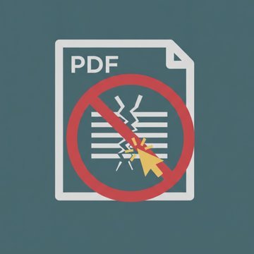 Illustration of a frustrated person trying to select text from a PDF document on a computer screen, with locked or highlighted sections representing copy-protected content.