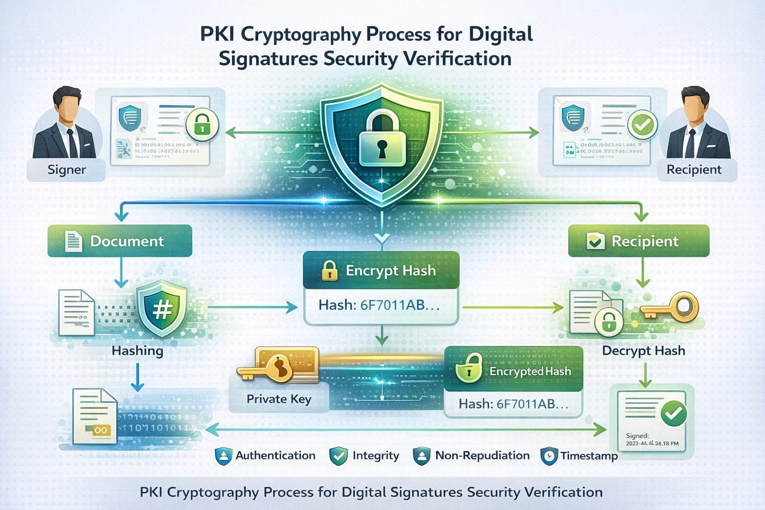 กระบวนการเข้ารหัส PKI สำหรับการยืนยันความปลอดภัยของ digital signatures