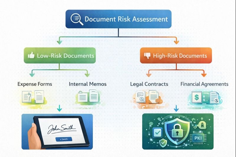 แผนผังกรอบการตัดสินใจสำหรับการเลือก eSignatures กับ digital signatures