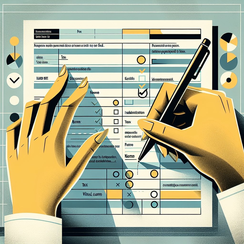 Person filling out W-9 form with highlighted sections