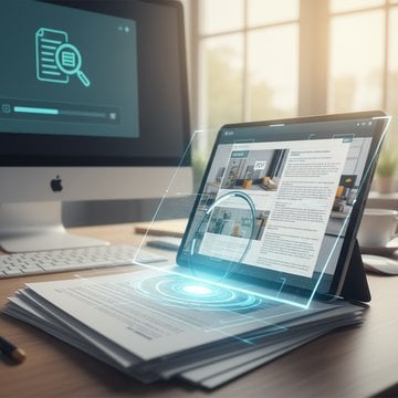 OCR technology scanning a printed document and converting it into a digital PDF on a tablet