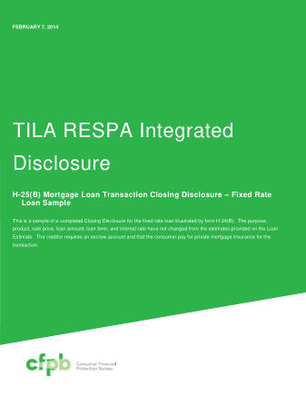 CFPB Mortgage Form 201403 CFPB CLOSING DISCLOSURE COVER H25B