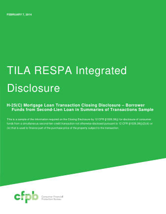 CFPB Mortgage Form 201403 CFPB CLOSING DISCLOSURE COVER H25C