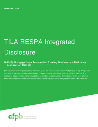 CFPB Mortgage Form 201403 CFPB CLOSING DISCLOSURE COVER H25E