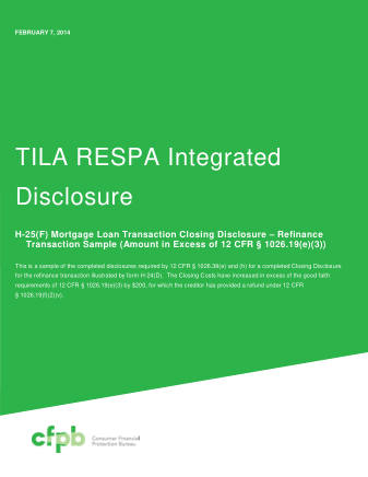 CFPB Mortgage Form 201403 CFPB CLOSING DISCLOSURE COVER H25F1