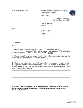 DOL Form CA 1031