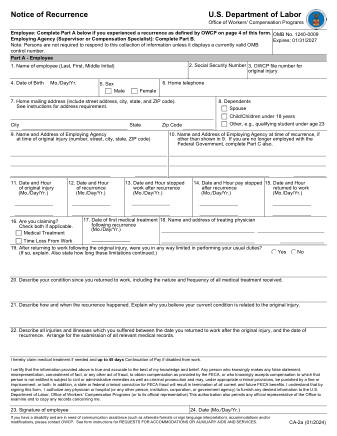 DOL Form CA 2A
