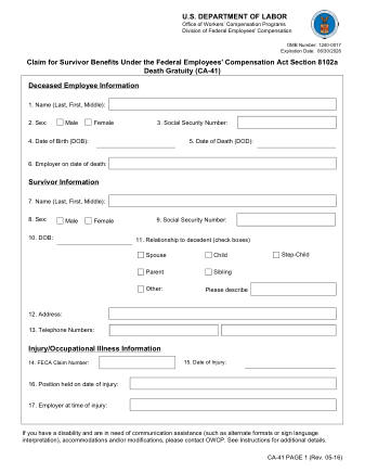 DOL Form CA 41