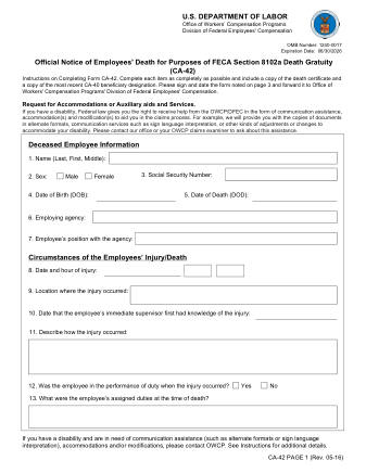 DOL Form CA 42