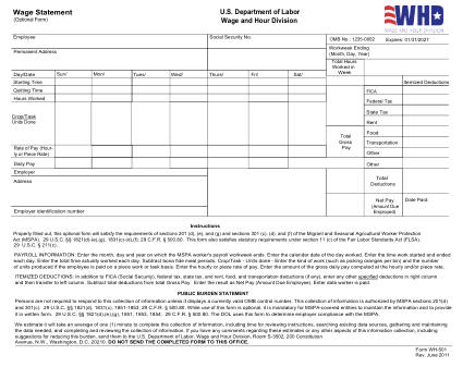 DOL Form FORM WH 501