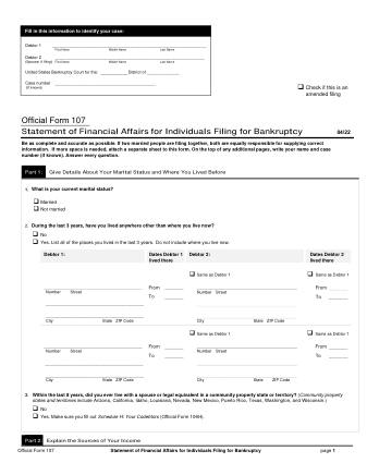 US Courts Form B 107 0422