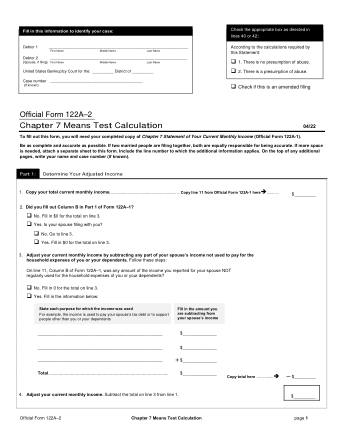 US Courts Form B 122A 2 0422