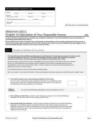 US Courts Form B 122C 2 0425 FORM