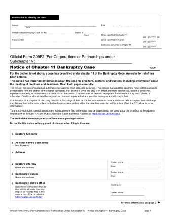 US Courts Form B 309F2