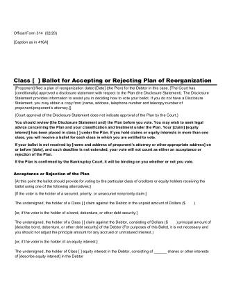 US Courts Form B 314 0