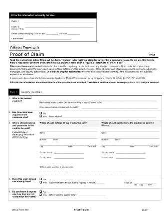 US Courts Form B 410 0425 FORM