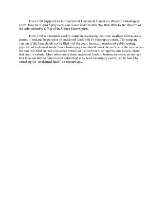 US Courts Form FORM 1340 APPLICATION FOR PAYMENT OF UNCLAIMED FUNDS