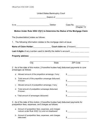 US Courts Form FORM 410C13 M1