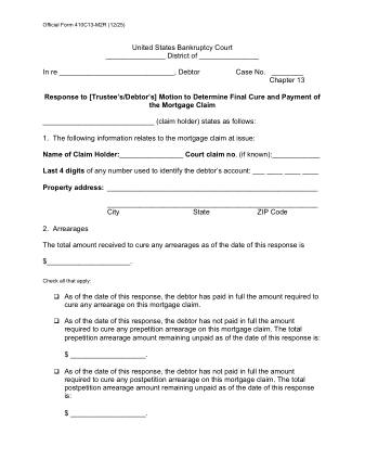 US Courts Form FORM 410C13 M2R RESPONSE TO FINAL MOTION