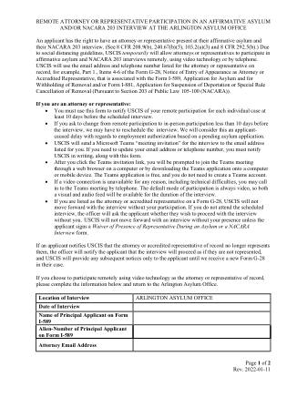 USCIS Form ARLINGTON-ATTORNEY-REPRESENTATIVE-REMOTE-INTERVIEW-PARTICIPATION-OPT-IN-FORM01112022