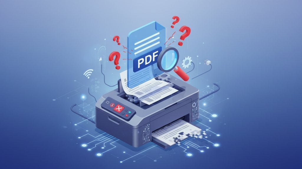 Printer outputting pages with common PDF printing defects such as blank pages, clipped content, and color errors
