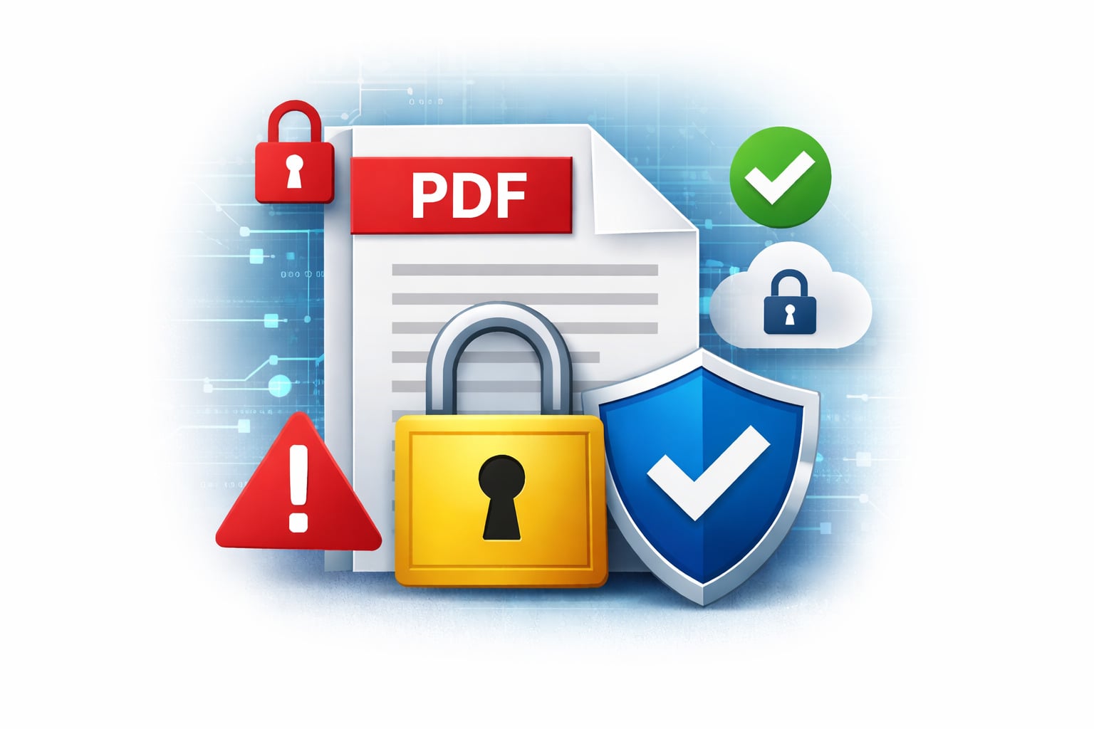 PDF document with security lock and shield icon representing PDF security best practices