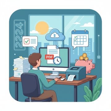 Small business owner using pdf tools for small business to manage documents on a laptop in {year}