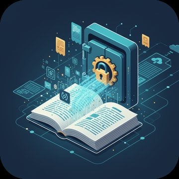 Stack of archived documents with a shield and clock icon, symbolizing long-term PDF archiving and security