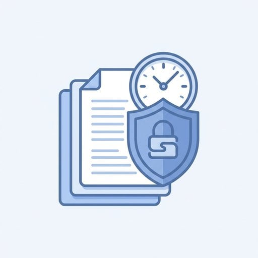 กองเอกสารที่เก็บถาวรพร้อมไอคอนโล่และนาฬิกา แสดงถึงการเก็บถาวร PDF ระยะยาวและความปลอดภัย